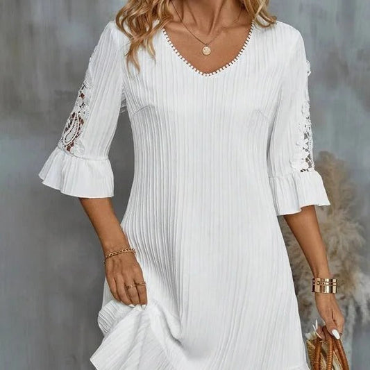 Lace Patchwork Flared Sleeves Casual Dress