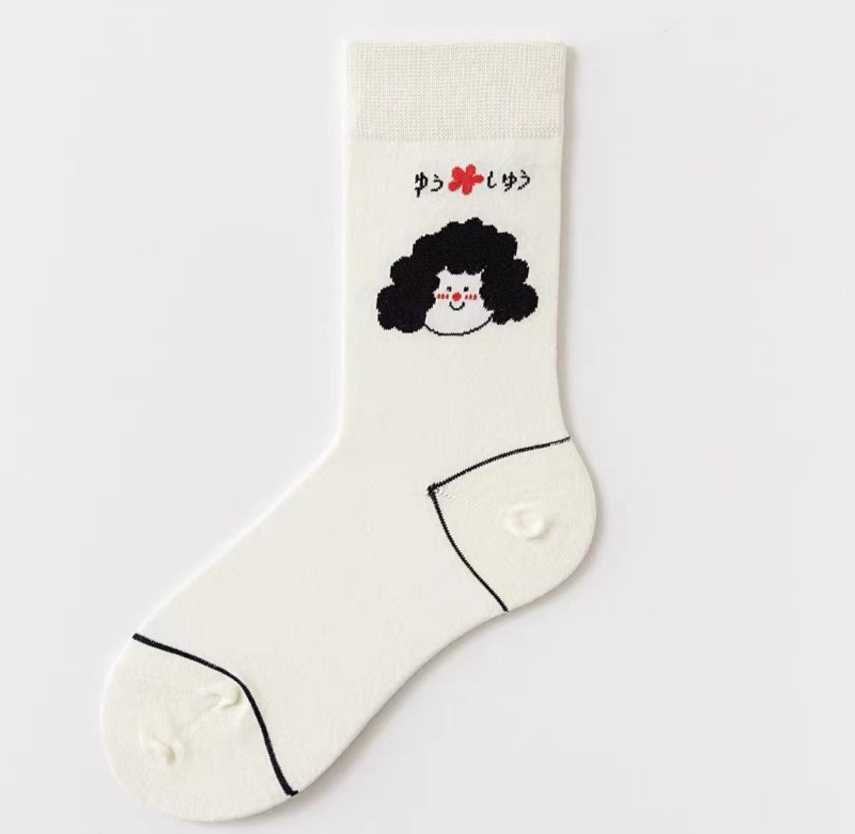 Women's Black And White Cartoon Mid-calf Length Loose Socks
