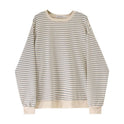 Korean Style Loose Design Striped Top Round Neck