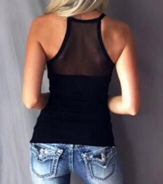 Sexy Women Casual Mesh Black Lovely Lady Summer Ladies V Neck Sleeveless Fashion T-shirt