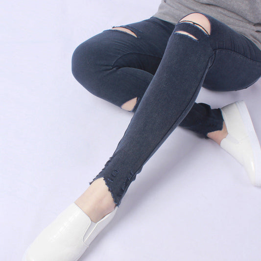 Korean style ripped knee leggings