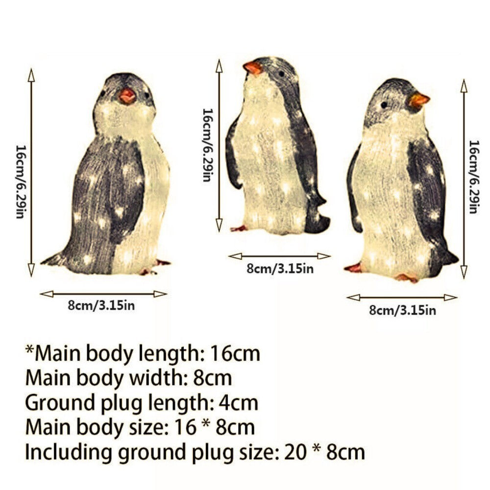 3X Christmas Penguin Acrylic LED Light Up Decoration Indoor Outdoor Figurine