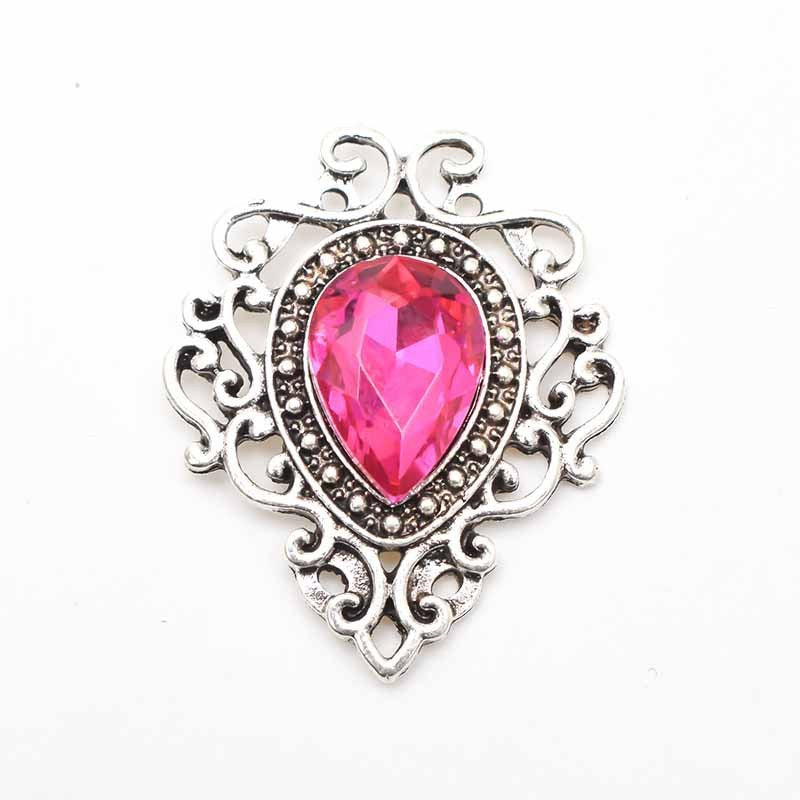 Antique Silver Alloy Flower Plate Water Drop Gem Brooch