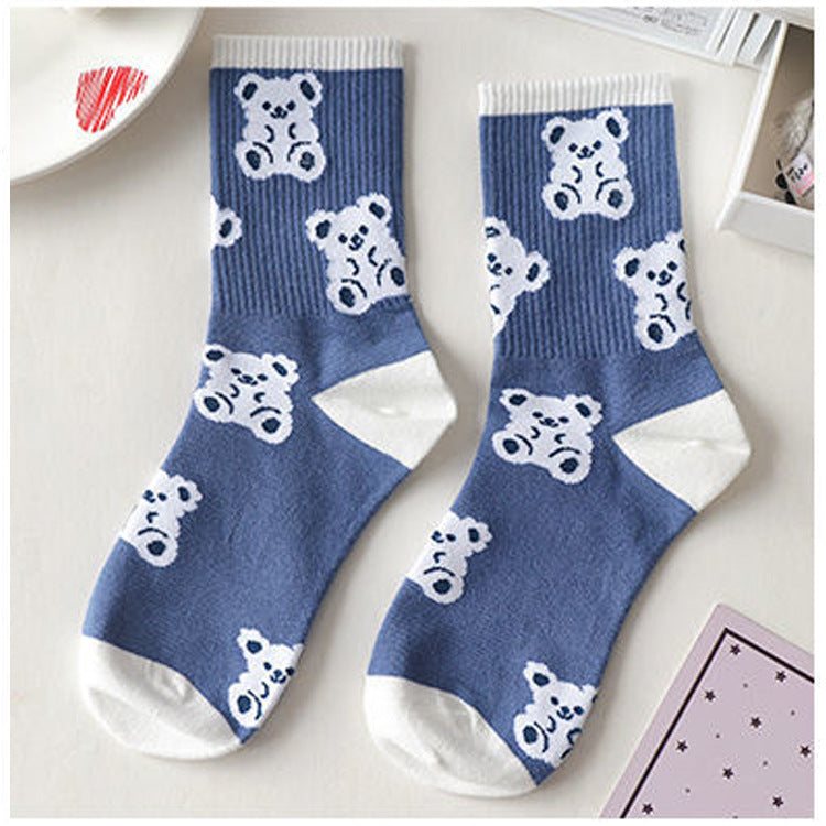 Women's Cute Cartoon Bear Thin Mid-calf Length Socks