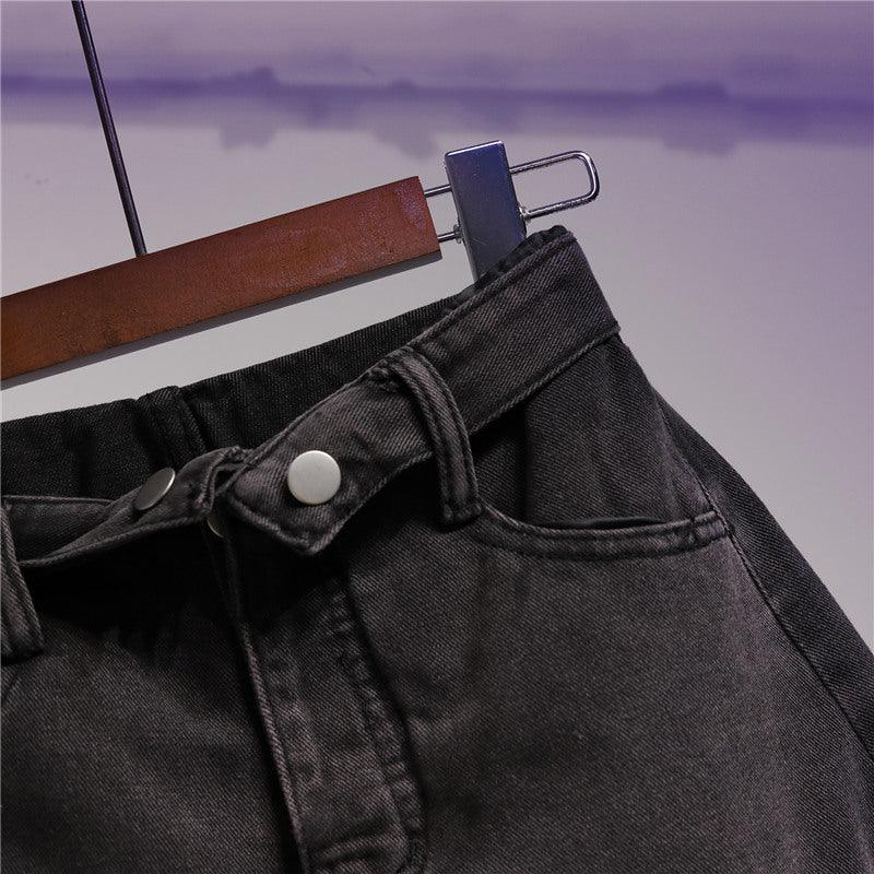 High waist student denim shorts