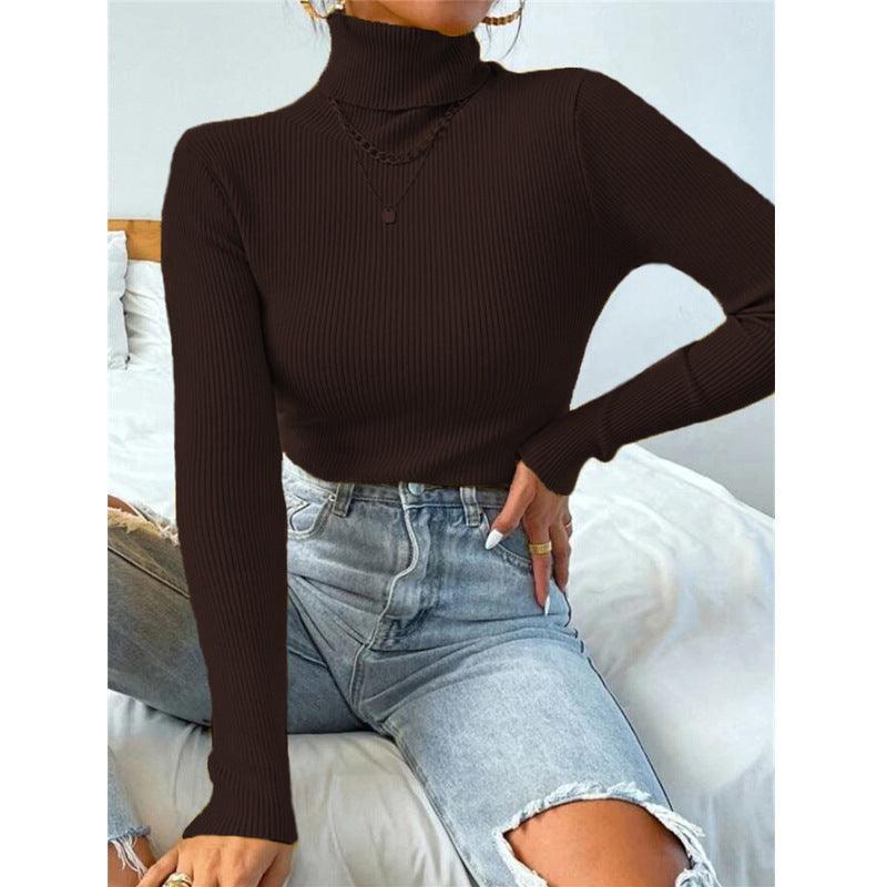 New European And American Women's High Neck Sweater Pullover Knitted Top