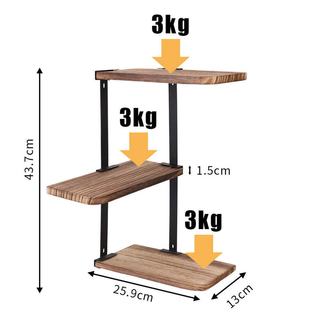 3 Tier Lucca Corner Shelf Modern Floating Wall Shelves Storage Display Shelving