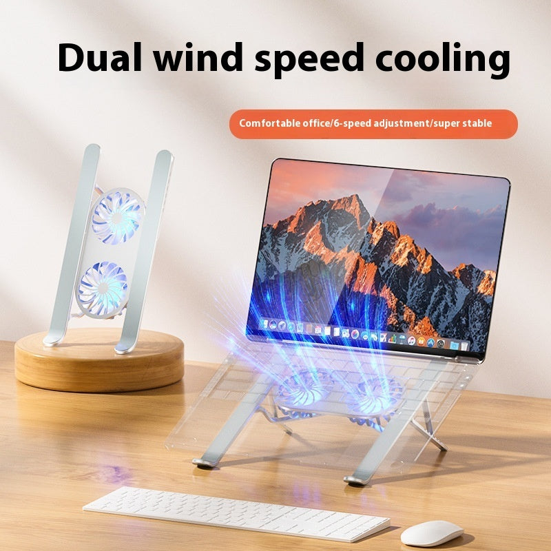 Aluminum Alloy Notebook Stand Portable Folding Lifting Tablet Height Increasing Desktop Twin Fan Computer