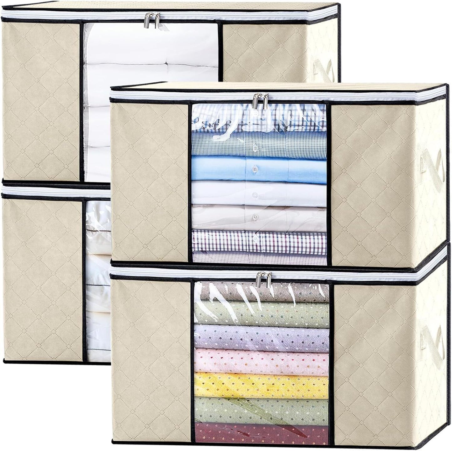 4PCS Clothes Organiser With Zip Underbed Wardrobe Cube Closet Box Organiser