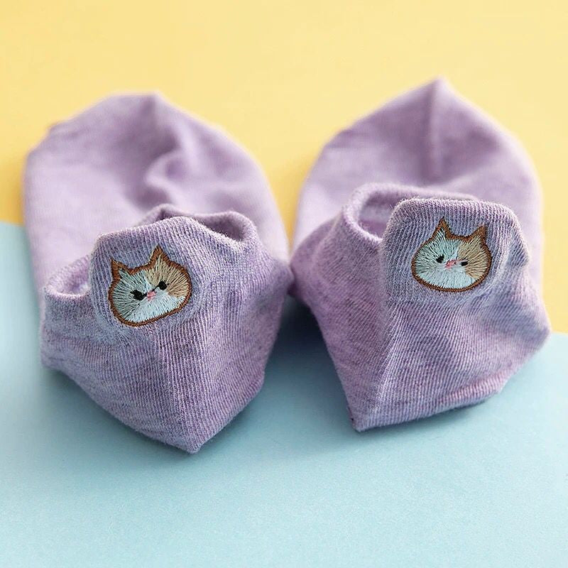 Socks Women's Socks Low Top Shallow Mouth Cotton Cute Japanese Style Cartoon Three-dimensional Heel Cat Boat Socks Spring And Summer Isn Fashion