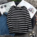 Black Striped Western Style Shirt Women's Long-sleeved T-shirt