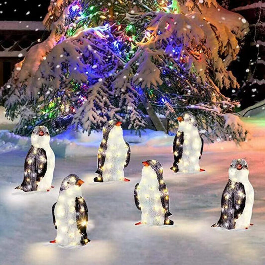 3X Christmas Penguin Acrylic LED Light Up Decoration Indoor Outdoor Figurine