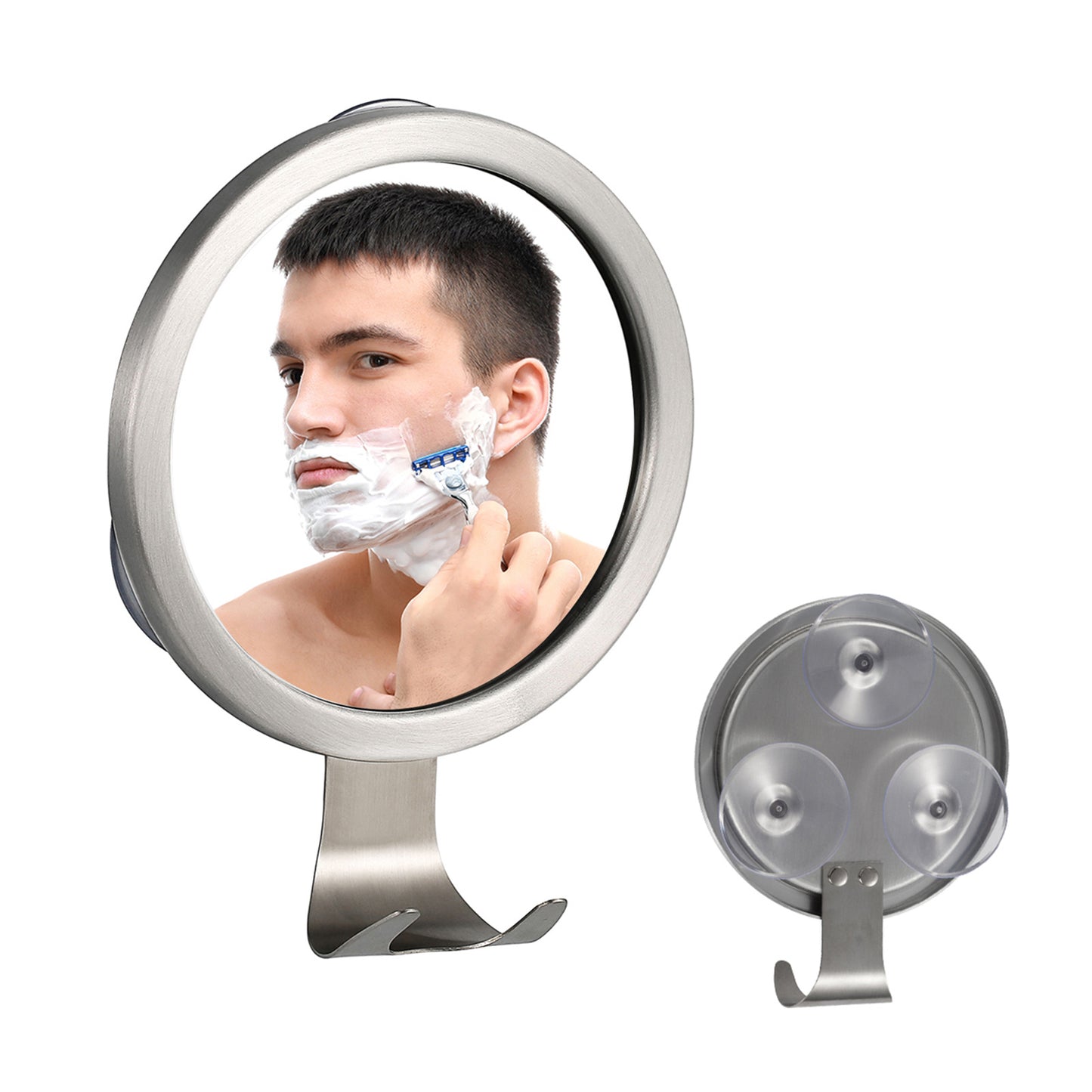 Bathroom Fogless Mirror Shower Shaving Mirror with Suction Cup Wall Mount with Razor Hook