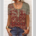 Women's Loose Long-sleeved Floral V-neck Short-sleeved T-shirt Bottoming Shirt