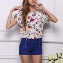 USA SIZE Short-sleeved loose large size top printed chiffon shirt