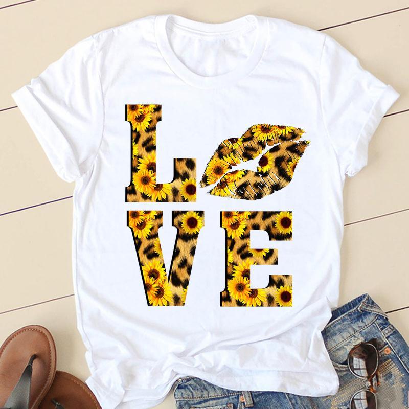 Personalized Printing Ladies White Round Neck T-shirt Top