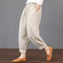 Spring and summer new literary fan women's casual solid color cotton and linen elastic waist wild women's trousers was thin Harlan