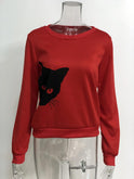 Cat head print loose long-sleeved women's sweater