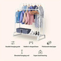 Multifunctional Coat  Clothing Double Rod Hanger With Shelf Freestanding White