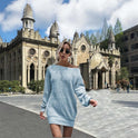 Women's Casual Off-the-shoulder Lantern Sleeve Knitted Sweater Dress