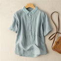 Solid Color Short Sleeve Pullover Linen Shirt