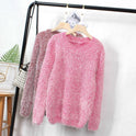 Women's Loose Candy Colored Mohair Pullover Sweater