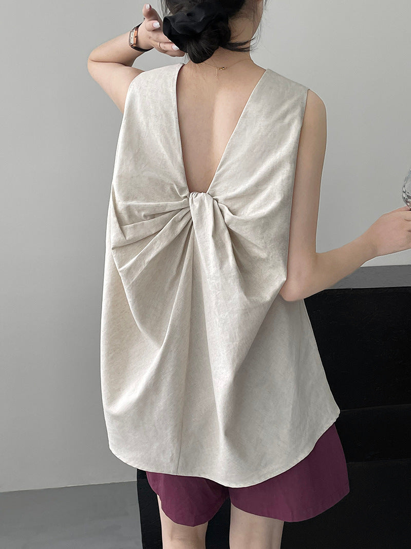 Sleeveless Shirt Loose Mid-length Top