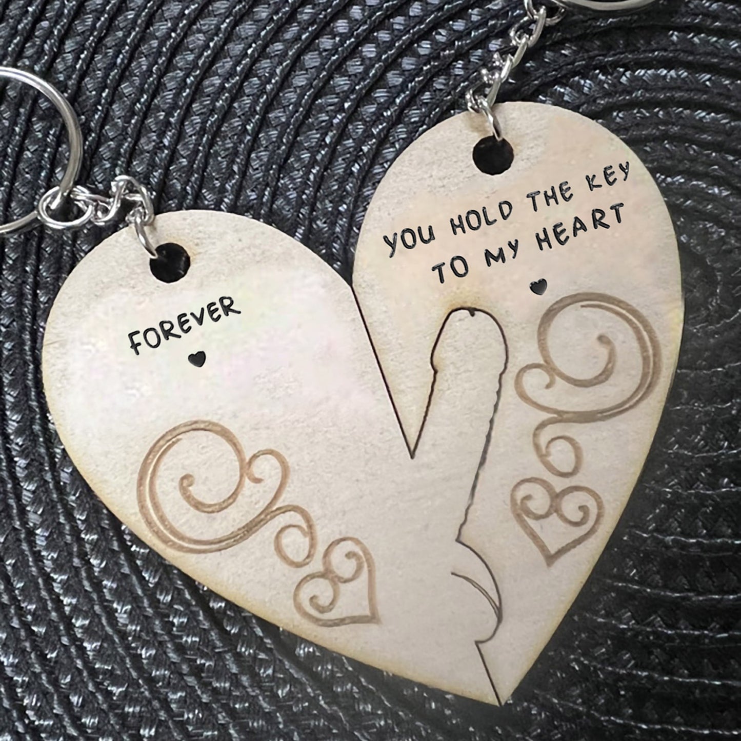 Engraved Creative Wooden Love Couple Keychain