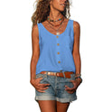 Summer Women's Solid Color And V-neck Button Vest Shirt