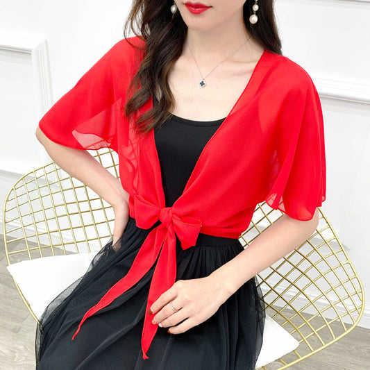 Women's Summer Thin Short Shawl Chiffon Shirt