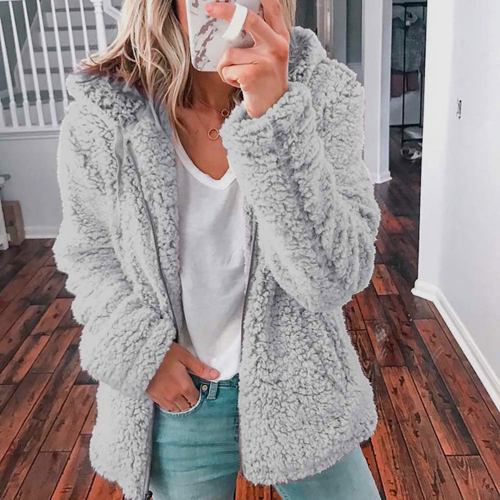 Women's Casual Hooded Woolen Jacket