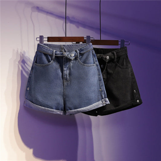 High waist student denim shorts