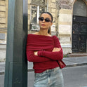 Burgundy Knitted Long-sleeved Top