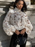 White Floral Pearl Textured Shirt