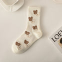 Coffee Color Wool Yarn Bear Socks Women's Middle Tube