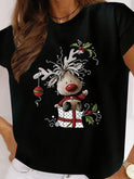 Cartoon Christmas Pattern Women's Printed Plus Size T-shirt