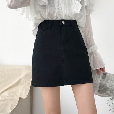 Black Denim Skirt High Waist A-line Skirt