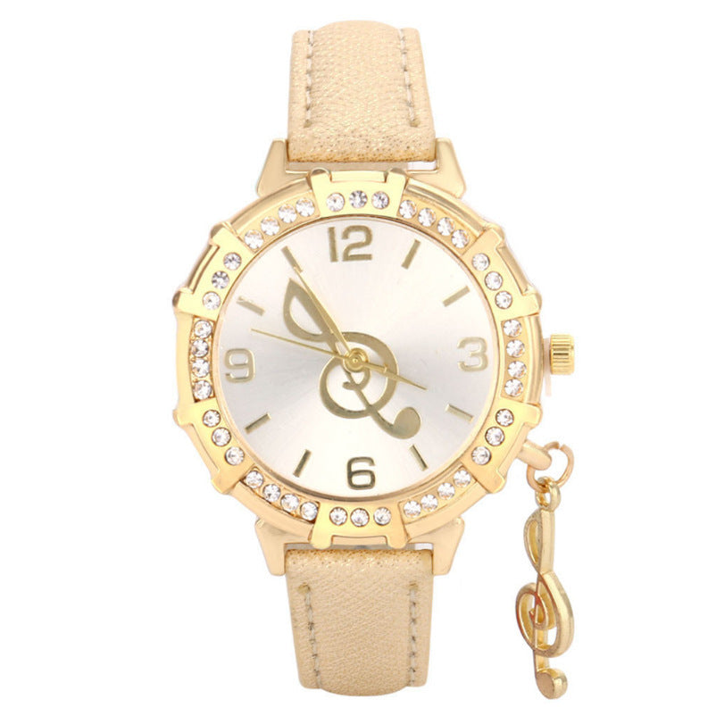 Straps Round Diamond-Inlaid Notes Ladies Watch