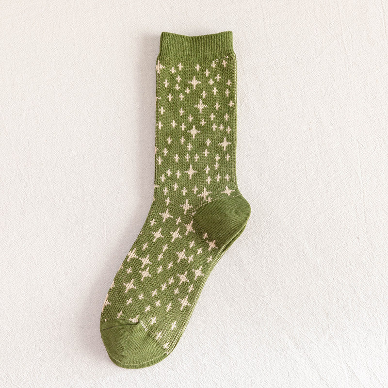 Retro Japanese Series Small  Avocado Green Mid-tube Socks