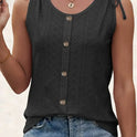 Eyelet Button Front Tank Top, Casual Sleeveless Tank Top For Summer, Women's Clothing