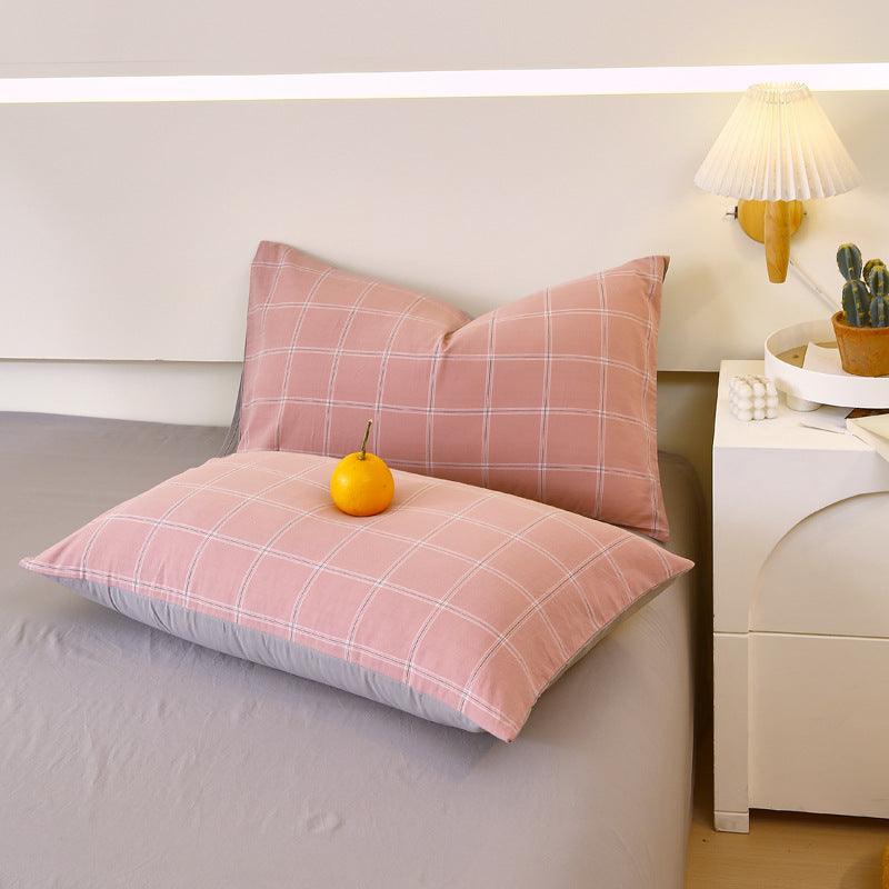 Washed Cotton Pillowcase Yarn-dyed Double-piece Types A And B Single Pillowcase