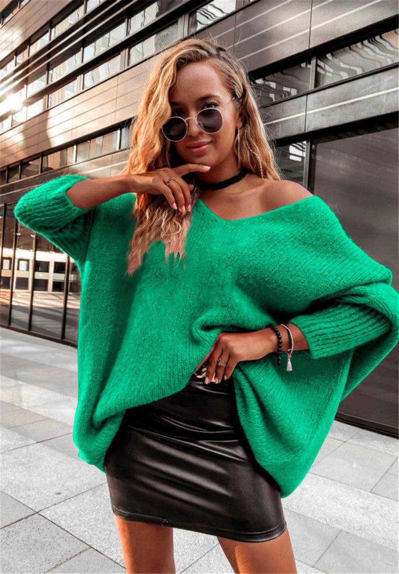 New Loose V-neck Off-shoulder Knitwear Casual