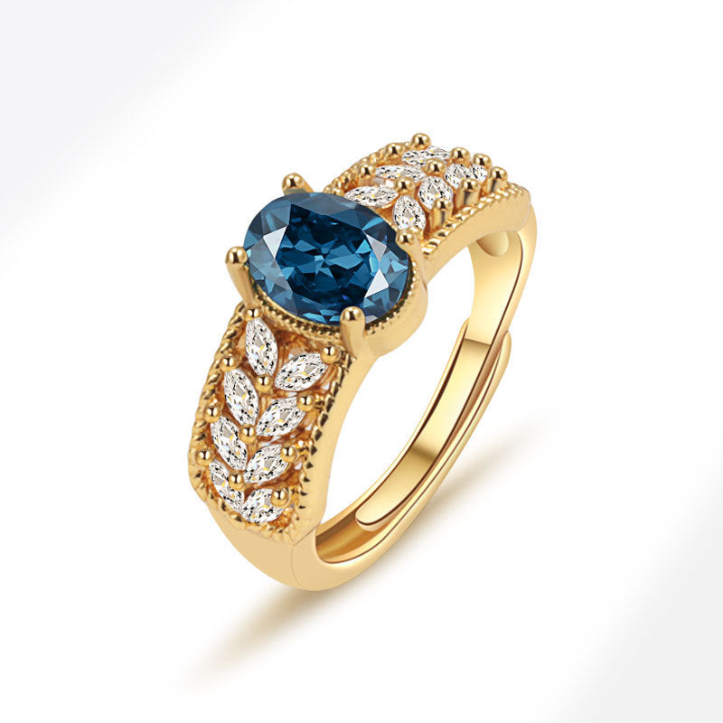 Hollow Pattern Colored Gems Blue Corundum Ring