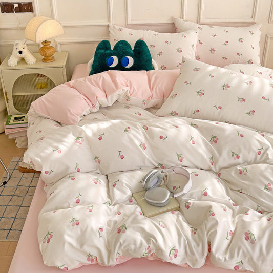 Soft Pastoral Style Double-layer Yarn Four-piece Bedding Set