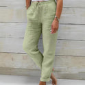 Cotton And Linen Women's High Waist Elastic Waist Solid Color Cotton And Linen Casual Pants