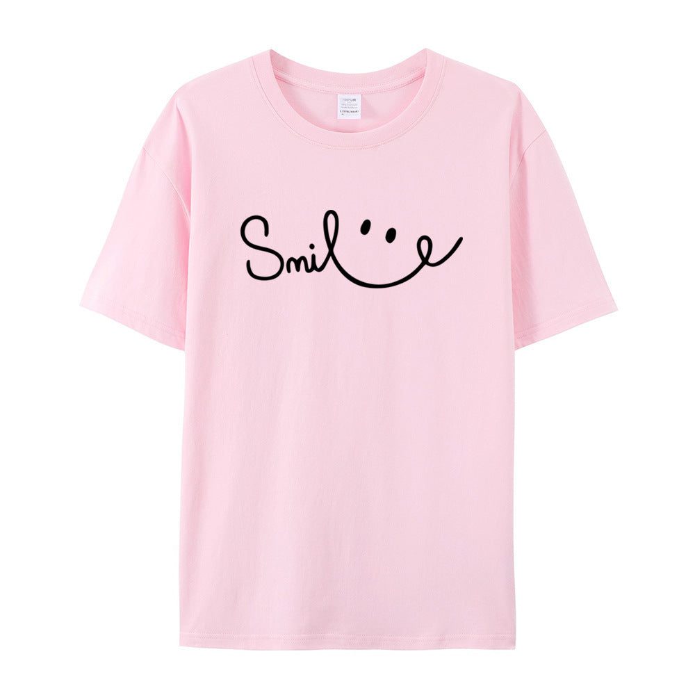 Women's Smiling Printed Cotton Short Sleeve