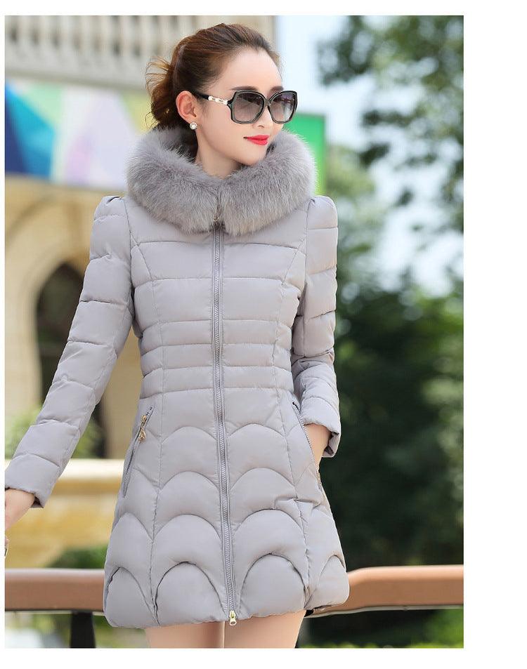 Winter New Fashion Slim Quilted Coat Big Fur Collar Thick Warm