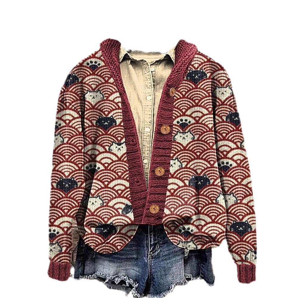3D Digital Printing Cardigan Knitted Coat Imitation Sweaters Women's Clothing