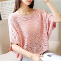 Pullover T-shirt Women Loose Openwork Knitted Top Short Sleeve Thin Blouse