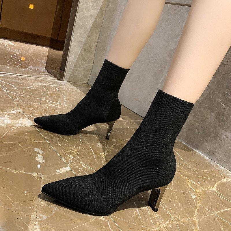 Women's Stretch Socks High Heels Knitted Thin Boots